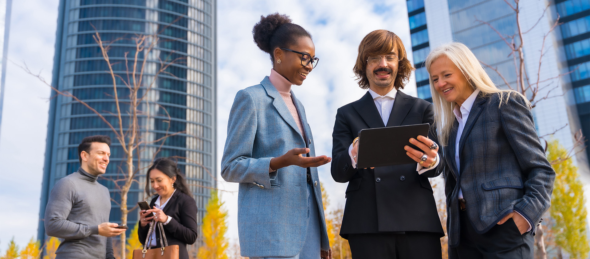 Business people on tech